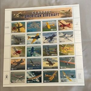 Classic American Aircraft Stamp Sheet - Multicolor
